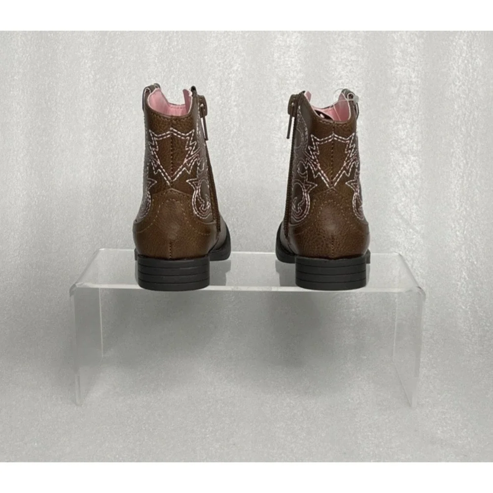 Wonder Nation Brown Zip up Square Toe Cowboy Cowgirl Boots Baby Girls Size 3